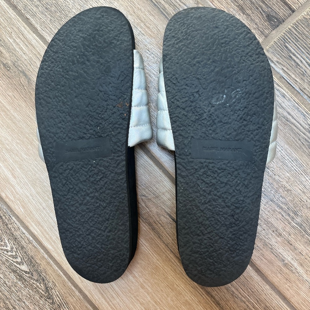 Isabel Marant Helea Silver Slides Sz 39/ 8.5 Leather Upper and Suede Siding - Picture 9 of 9